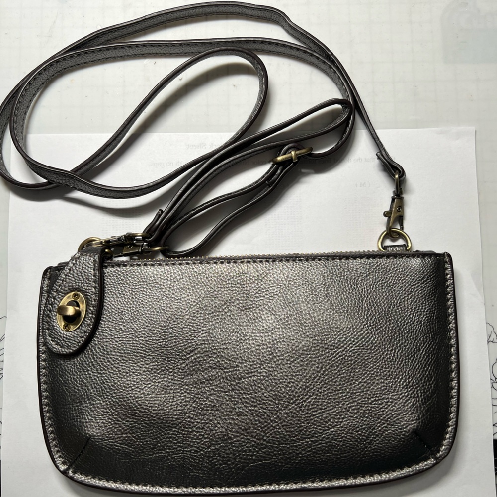 NWOT Susan Joy Gunmetal Metallic Leather Crossbody Bag